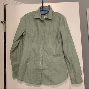 LOFT The Softened Shirt Green Button Down Small